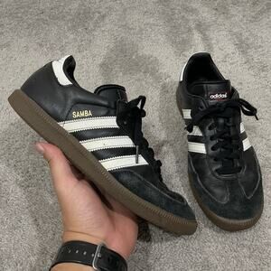 Adidas Samba Leather Black White Suede Indoor Soccer Sneaker Shoes Mens Size 8